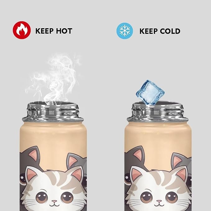 Cat Insulated Water Bottle with Handle Stainless Steel Water Bottle 20 Oz Travel Cup Reusable for Travel Camping Hiking Bike Sports Gym & Office