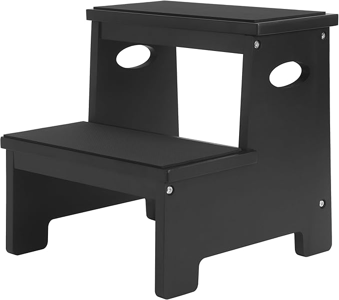 Kids Step Stool Black Stepping Stool 2 Step Stools for Toddlers Bathroom Kitchen Counter Sink Wooden Step Stool Portable Baby Childrens Wood Toddler Foot Bed Step Stool Kids Potty Training Stool