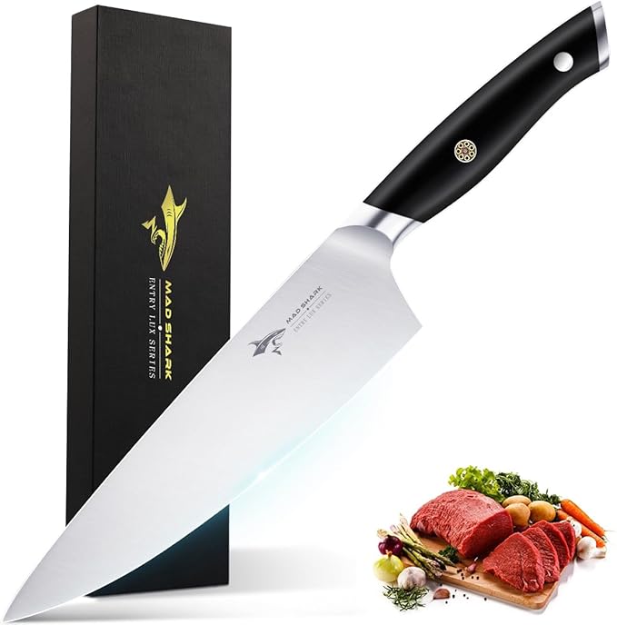 MAD SHARK Chef Knife, Professional 8 inch Ultra Sharp Kitchen Knife, German High Carbon Stainless Steel Knife, Ergonomic Handle Cooking Knife with Gift Box