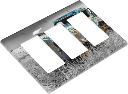 Vintage Country Old Blue Truck 3 Gang Rocker Light Switch Plate Rustic Automobile Triple Decora Outlet Wall Plate Cover Faceplate Decorative Switchcovers GFCI for Bathroom Bedroom Livingroom Decor