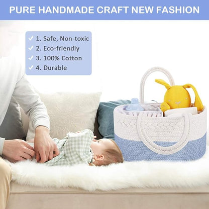 ABenkle Baby Diaper Caddy, Nursery Storage Bin and Car Organizer for Diapers Wipes, Cotton Rope Basket Changing Table Caddy