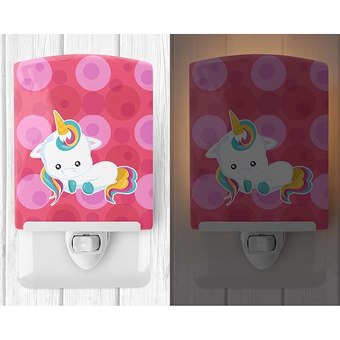 Caroline's Treasures BB6810CNL Polkadots Unicorn Ceramic Night Light Compact, UL-Certified, Ideal for Bedroom, Bathroom, Nursery, Hallway, Kitchen, 6x4x3, Multicolor
