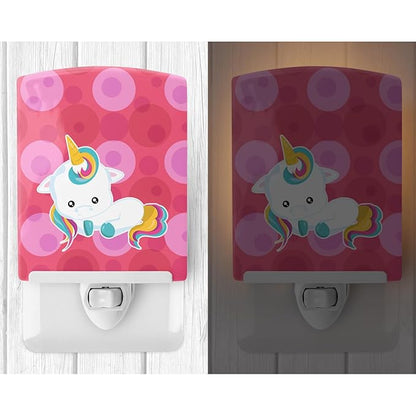 Caroline's Treasures BB6810CNL Polkadots Unicorn Ceramic Night Light Compact, UL-Certified, Ideal for Bedroom, Bathroom, Nursery, Hallway, Kitchen, 6x4x3, Multicolor