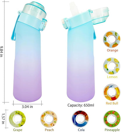 Air Water Bottle,650ML Scent Water Cup with 7 Flavour Pods,Leak Proof Sports Water Cup with Straw Suitable for Outdoor Sports,Kids Gifts (Blue Purple)