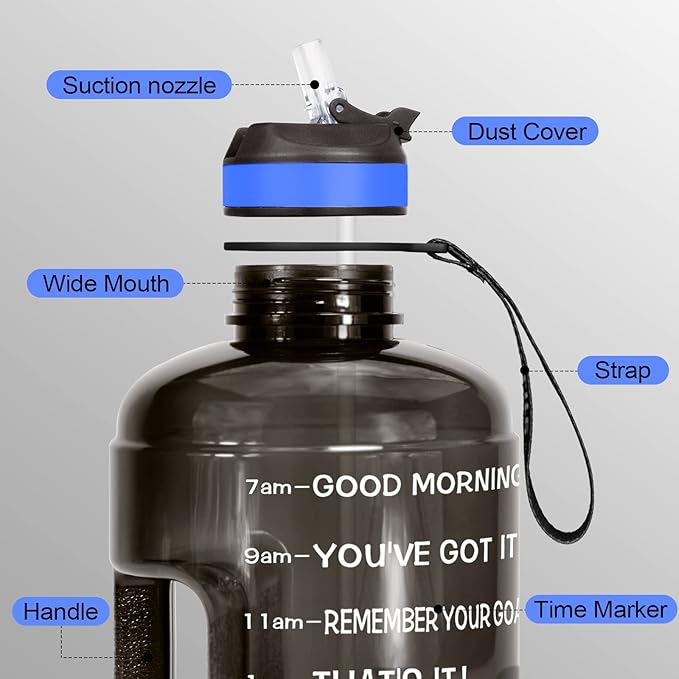 QuiFit Motivational Gallon Water Bottle - with Straw & Time Marker BPA Free Large Reusable Sport Water Jug with Handle for Fitness Outdoor Enthusiasts Leak-Proof