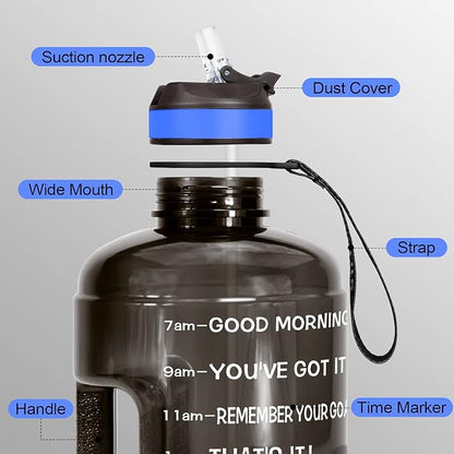 QuiFit Motivational Gallon Water Bottle - with Straw & Time Marker BPA Free Large Reusable Sport Water Jug with Handle for Fitness Outdoor Enthusiasts Leak-Proof