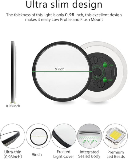 6PACK LED Flush Mount Ceiling Light Fixture Black, 9Inch 24Watt, 5000K Daylight Ultra Slim LED Ceiling Lamp for Living Room, Dining Room, Hallway,NOT-DIMMABLE