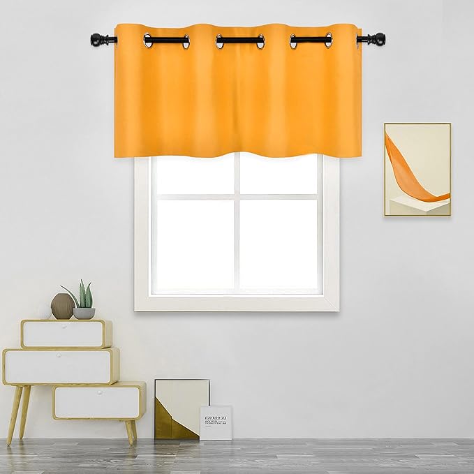 Orange Yellow Valances for Windows 52X18 Inches Blackout Thermal Insulated Valance with Grommet Top for Kitchen Living Room Short Straight Drape Valance for Bedroom Kids Room 1 Panel