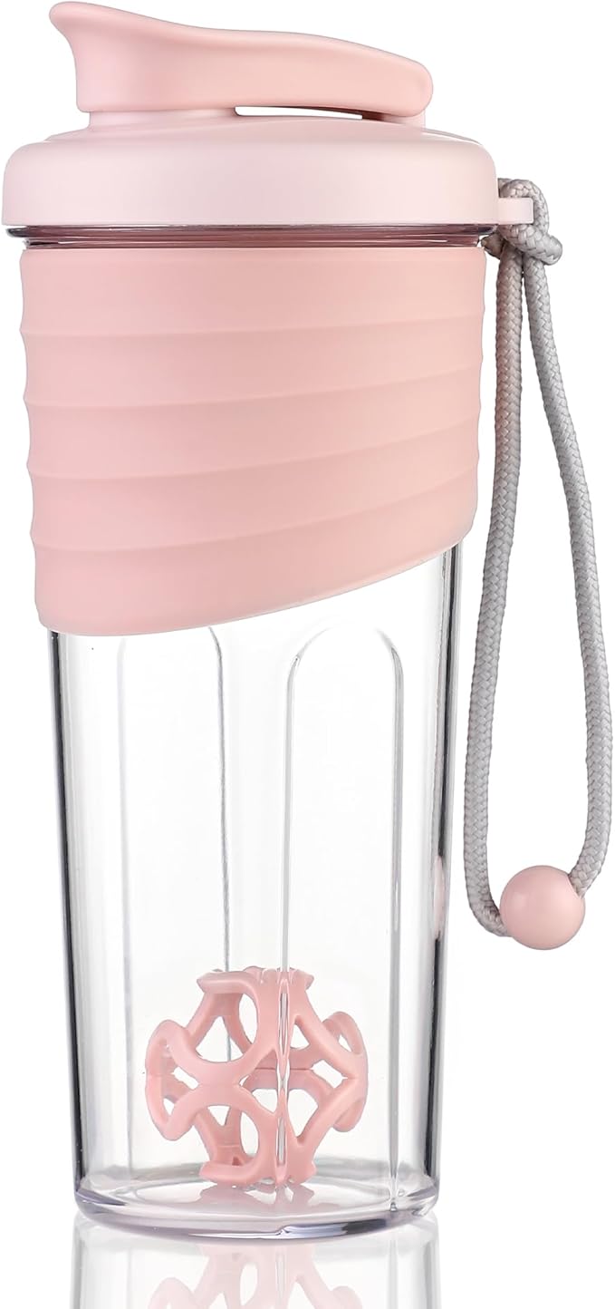 Shaker Bottle for Protein Mixes，24 oz，Protein Shaker Bottles with Whisk Ball, Mixer Bottle, Protein Bottle,Portable Pre Workout Whey Protein Drink Shaker Cup，Pink