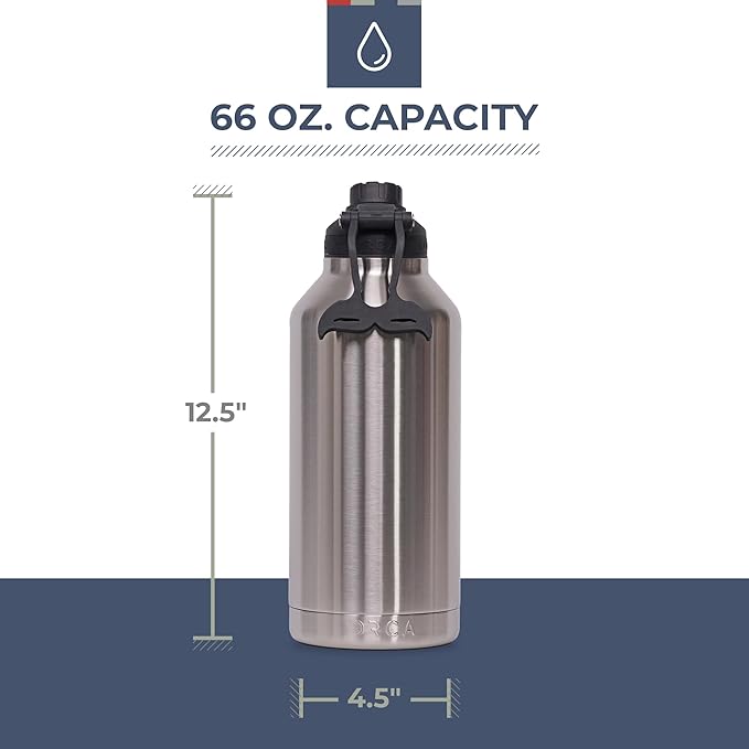 ORCA Hydra 66oz | Insulated, Stainless Steel Water Bottle with Powder Coat Finish & Silicone Grip Whale Tale Handle, Dishwasher Safe Sports Bottle — Blaze Orange