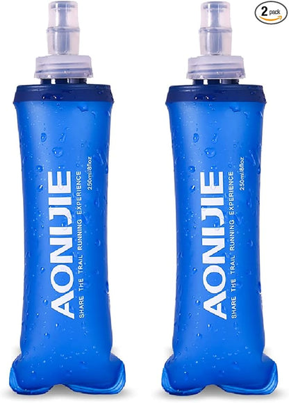 Azarxis Soft Flask Collapsible Water Bottle Running Soft Gel Flask Reservoir Handheld Folding TPU 250 500ml for Hydration Pack Hiking Cycling Climbing (250ml/8.45oz - 2 Pack)