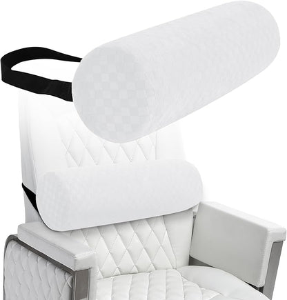 Lumbar Roll Pillow for Lower Back, Lumbar Support Foam Roll Cushion with Pillowcase and Upgraded Strap for Office, Chair, Car, Seat Pain Relief & Improving Posture (White grid, Long-15*4.3'')