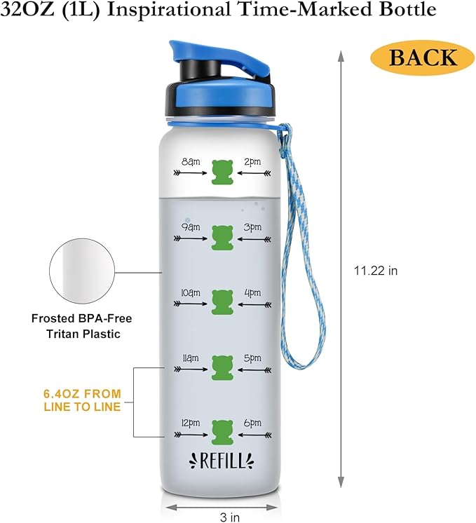 LEADO 32 oz 1 Liter Motivational Tracking Water Bottle with Times to Drink - This is Some Pandastic, Panda Gifts - Funny Mothers Day, Birthday Gifts for Women, Friends, Mom, Sister, Coworker