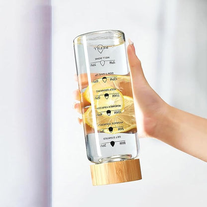 25oz Glass Water Bottle with Time Marker, Leak-Proof,With stainless steel tea strainer, BPA-Free Reusable Hot and Cold Beverages for Office, Gym, Travel（2PCS）