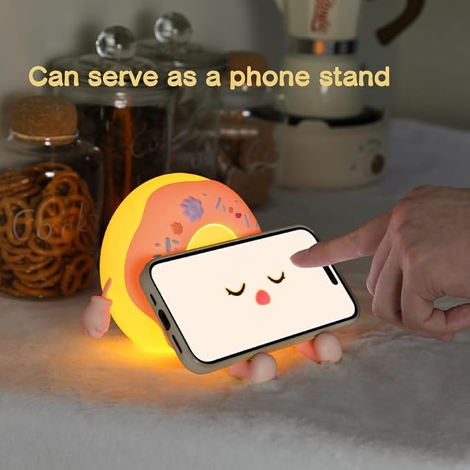 Donut Lamp Donut Night Light - Silicone Nursery LED Night Light Gift for Boys Girls, Rechargeable Cute Night Light for Kid Room Decor - Pink