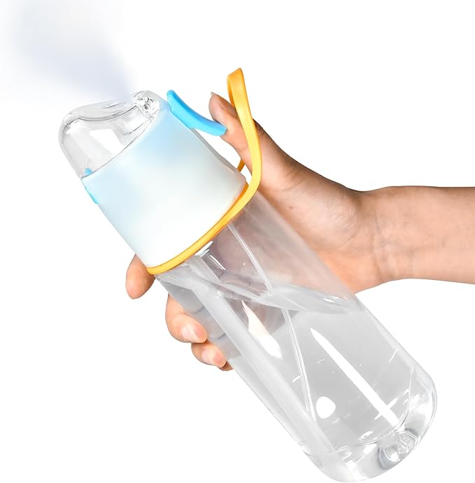 24 oz Sports Water Bottle with Spray Mist, Portable Water Mister Spray Bottle for Drinking, 2-In-1 Mist and Sip Bpa-Free Plastic Misting Water Bottle For Fitness and Outdoor, Wihte 1 Pack