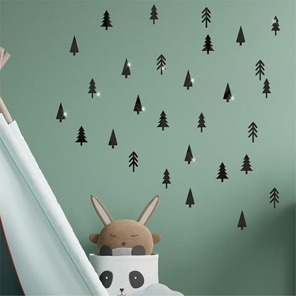 Pine Tree Wall Stickers 3D Acrylic Mirror Wall Stickers Decor Black Small Tree Wall Decals Peel and Stick Pine Tree Art Decals Acrylic Wall Stickers for Nursery Kids Bedroom Decor