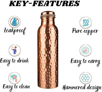 Himalayan Ayurveda Copper Water Bottle (32oz/950 ml) 100% Pure Handmade Hammered Ayurvedic Pure Copper Vessel for Drinking Heavy Duty & Leak-proof|Copper Water Bottle For Home, Office and Gifting