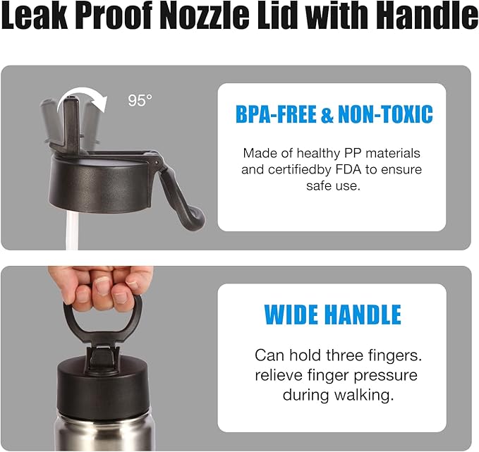 Volhoply 24 Ounce Insulated Water Bottle With Straw Lid,Stainless Steel Wide Mouth Sport Bottles With Handle,Double Wall Vacuum Thermos keep Cold,Reusable Travel Thermal Cups For Holder,Gym(Silver,1)