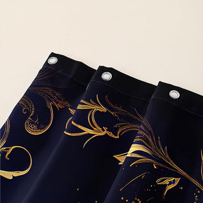 AILONEN Blue Rose Shower Curtain 60"W*72"H for Bathroom,Mystic Blue Gold Flower Glitter Rose Print Bath Curtain,Girls Women Teen Adults Bath Curtain Polyester Waterproof Shower Curtain With 12 Hooks