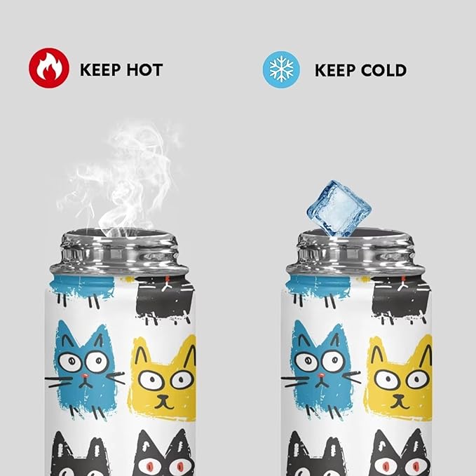 Cat Print Insulated Water Bottle 20 Oz Stainless Steel Double Wall Vacuum Insulated Sports Water Bottle Reusable Travel Cup