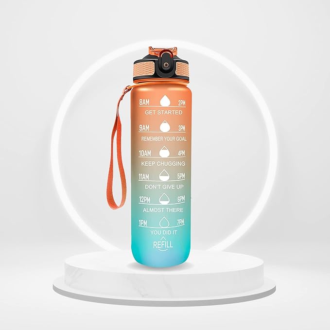 Leakproof Water Bottle with Straw & Lid - 32oz Motivational BPA Free Water Bottle with Time Markings & Straw Lid for Sports & Outdoors - Ensure Hydration with Leakproof Bottle and Straw