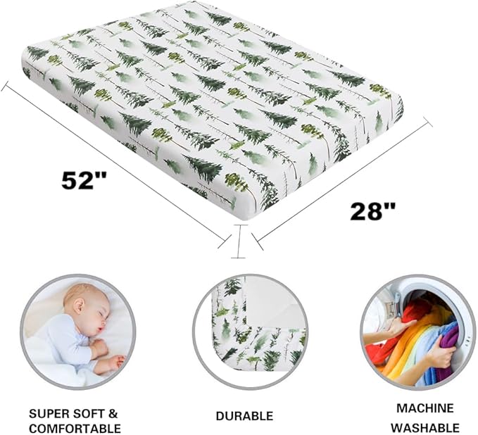 4 Pack Woodland Forest Animals Wood Neutral Unisex Fitted Baby Crib Sheets Set for Baby Boys or Girls (Beer, 52 * 28)