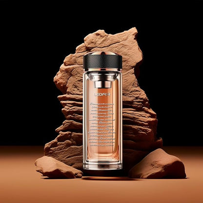 Tea Tumbler with Infuser - BPA Free Double Wall Glass Travel Tea Mug With Stainless Steel Filter - Leakproof Tea Bottle with Strainer for Loose Leaf Tea and Fruit Water 17 oz (Clear)