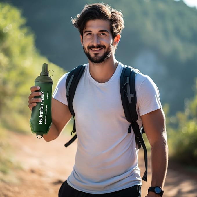 250ml Soft Flask, TPU Collapsible Soft Water Bottle for Hydration Pack, Running Vest, Folding Water Bottle for Hiking Cycling Climbing-1Pcs, Green