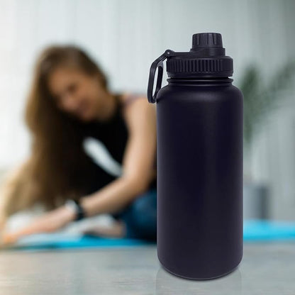 32oz Insulated Water Bottle ，Stainless Steel Sports Water Cup Flask with 2 Lids, Wide Mouth Travel Thermal Mug,Outdoor Sports Bottle（Blue Black）