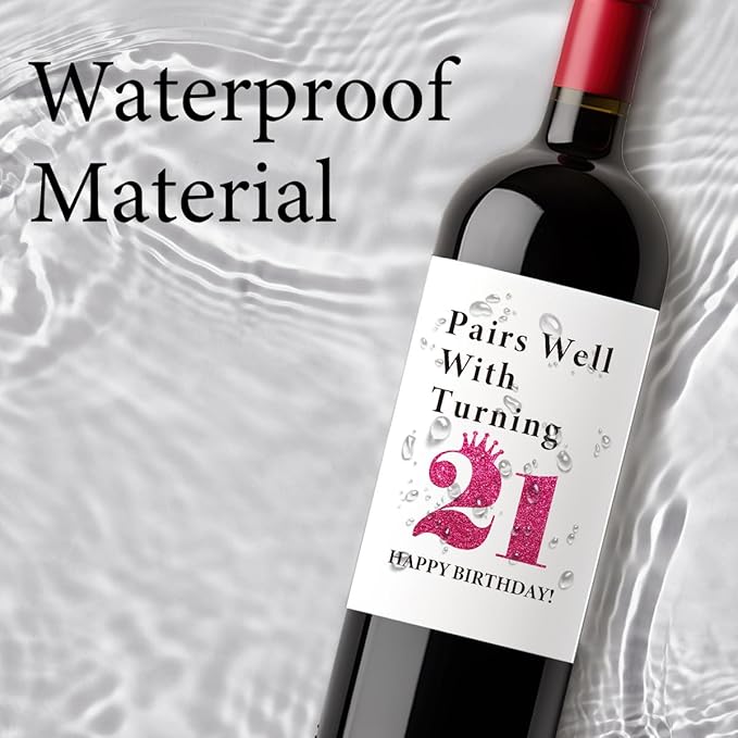 8 Pcs 21st Birthday Gifts for Her Him Wine Labels, 21 Year Old Birthday Gifts for Her Women Men Wine Bottle Stickers, Happy 21st Birthday Party Decorations for Her Him Wine Bottle Labels