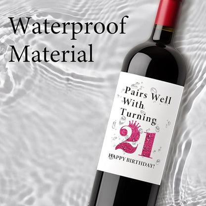 8 Pcs 21st Birthday Gifts for Her Him Wine Labels, 21 Year Old Birthday Gifts for Her Women Men Wine Bottle Stickers, Happy 21st Birthday Party Decorations for Her Him Wine Bottle Labels