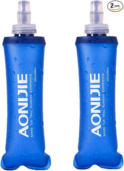 AONIJIE 2 Pcs Sports Collapsible Water Bottle BPA Free - TPU Soft Drink Water Kettle Foldable Flask for Hiking Bicycling Running Climbing