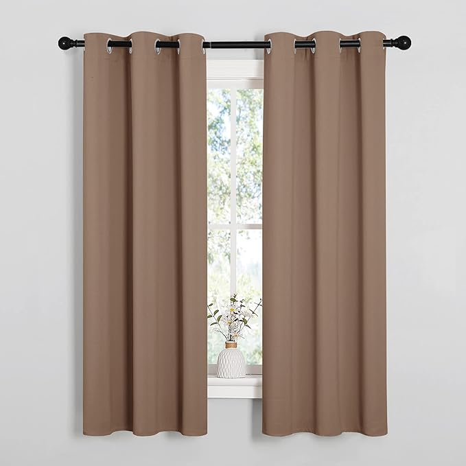 NICETOWN Blackout Window Curtains and Drapes for Kitchen, Window Treatment Thermal Insulated Solid Grommet Blackout Drapery Panels (Set of 2 Panels, 34 by 63 Inch, Cappuccino)