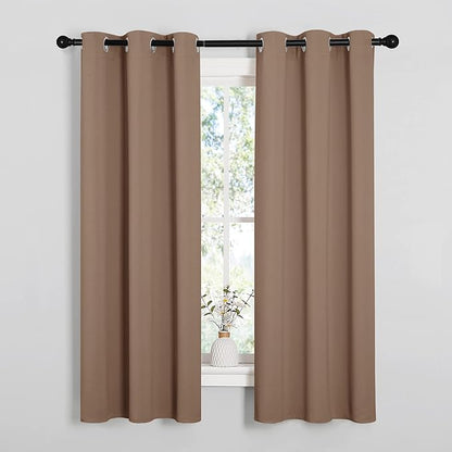 NICETOWN Blackout Window Curtains and Drapes for Kitchen, Window Treatment Thermal Insulated Solid Grommet Blackout Drapery Panels (Set of 2 Panels, 34 by 63 Inch, Cappuccino)