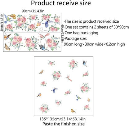 Bird & Floral Vinyl Wall Decals - 30" x 118" for Bedroom, Living Room, Nursery Décor