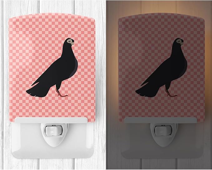 Caroline's Treasures BB7947CNL Budapest Highflyer Pigeon Pink Check Ceramic Night Light Compact, UL-Certified, Ideal for Bedroom, Bathroom, Nursery, Hallway, Kitchen, 6x4x3, Multicolor