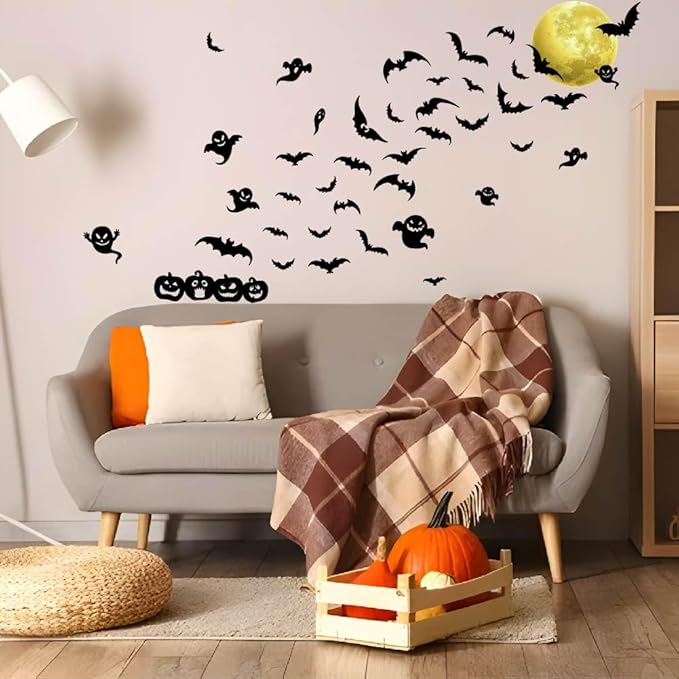 SUPERDANT Halloween Wall Stickers Moon Devil Wall Decals Terror Pumpkins Wall Sticker Halloween Stickers for Kids Halloween Window Decoration for Halloween Party Decorations