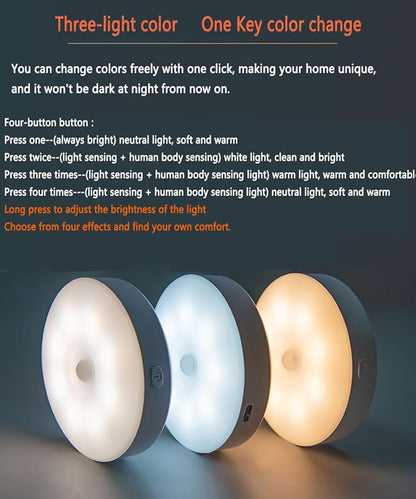 Magnetic Night Light, New Upgraded Frosted, Human Body Sensor Light, Three-Colour Infinitely Dimmable Ideal for Bedroom, Bathroom, Nurserie, Corridor, Kitchen, Wardrobe-2 Pack