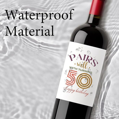 8 Pcs 50th Birthday Gifts for Women Her Him Wine Labels, Happy 50th Birthday Party Decorations for Woman Man Wine Bottle Stickers, 50 Years Old Birthday Gifts for Women, 50th Wine Bottle Labels