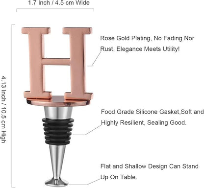 Miicol Wine Bottle Stopper, Prosecco Stopper, Rose Gold Wine Stopper, Personalised Champagne Stopper, Initial Wine Stopper, Funny Prosecco Gift, Wine Lovers Gift, Kitchen Decor, Letter H