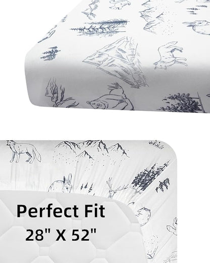 4 Pack Woodland Forest Animals Wood Neutral Unisex Fitted Baby Crib Sheets Set for Baby Boys or Girls Forest