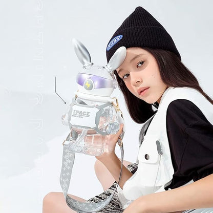 37 Oz Rabbit Water Bottle With Straw, Cool Lightning Space Rabbits Cup, Portable Outdoor Water Bottle, Suitable For Adults And Children Fitness Sports (Purple)