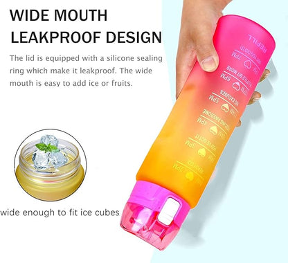 XACIOA Water Bottle with Straw,32oz Plastic Cup with Motivational Time Marker,1L Tritan Sport Lightweight Leakproof BPA-Free,Wide Mouth Fast Flow Ensure You Have Times to Drink,with Straw & Cup Brush