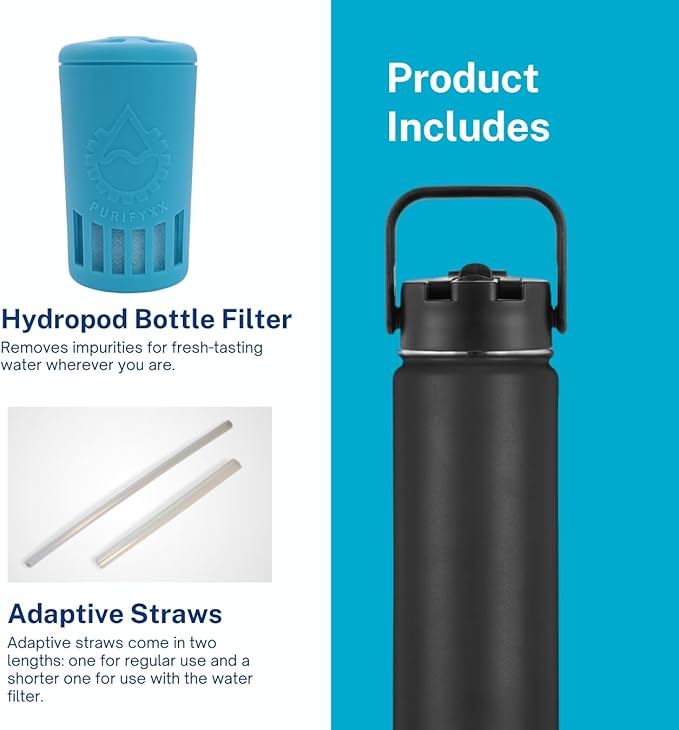 HydroBottle | Stainless Steel Filtered Water Bottle, 24 oz | BPA-Free, Removes Lead, Chlorine, Arsenic, VOCs | Filter Lasts 3 Months, Replaces 568 Plastic Bottles