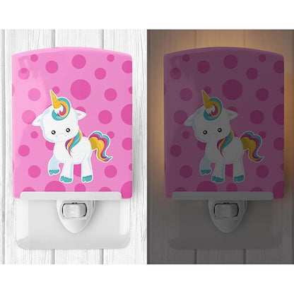 Caroline's Treasures BB6805CNL Pink Polkadot Unicorn Ceramic Night Light Compact, UL-Certified, Ideal for Bedroom, Bathroom, Nursery, Hallway, Kitchen, 6x4x3, Multicolor