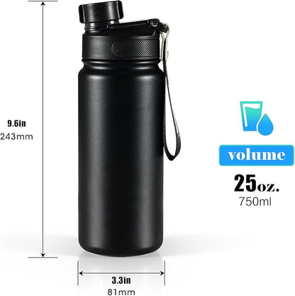 25 oz gym water bottle with straw, leak proof - men's/women's sports metal water bottle - double vacuum insulated stainless steel water bottle for gym, outdoors or traveling