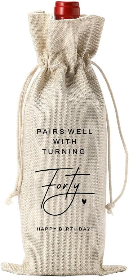 40th Birthday Decorations for Women Her, 40th Birthday Gifts for Her Women Wine Bag, Funny Wine Gift Bag Forty Birthday Gifts, 40th Birthday Wine Bag, 40 Year Old Birthday Gift Anniversary Favors