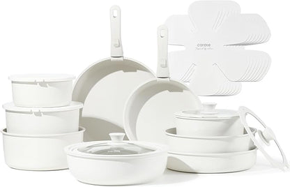 CAROTE 24pcs Detachable Handle Pots and Pan Set, Nonstick Induction Cookware, Removable Handle, RV Oven Safe Cookware, Kitchen Cookware Set Non Stick, Cream White