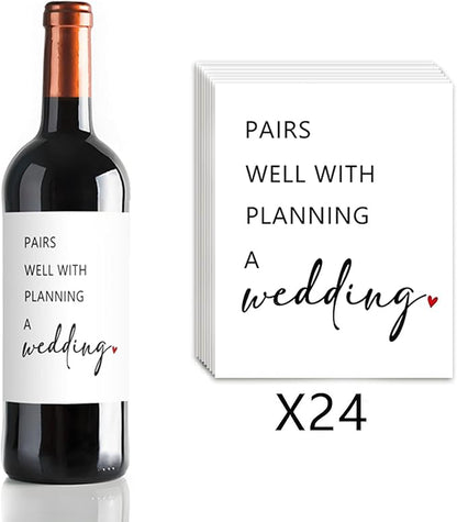 24 Pcs Funny Engagement Wine Label Pairs Well With Planning a Wedding Wine Bottle Stickers Engagement Gift Wine Bottle Labels Engagement Gift for Couples Newly Her Him